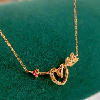 شراءMADALENA SARARA 18K الذهب القلب الشريحة عقد حريمي متدلي الماس تمهيد وضع سيدة سلسلة قلادة Au 750 ارتفع الذهب