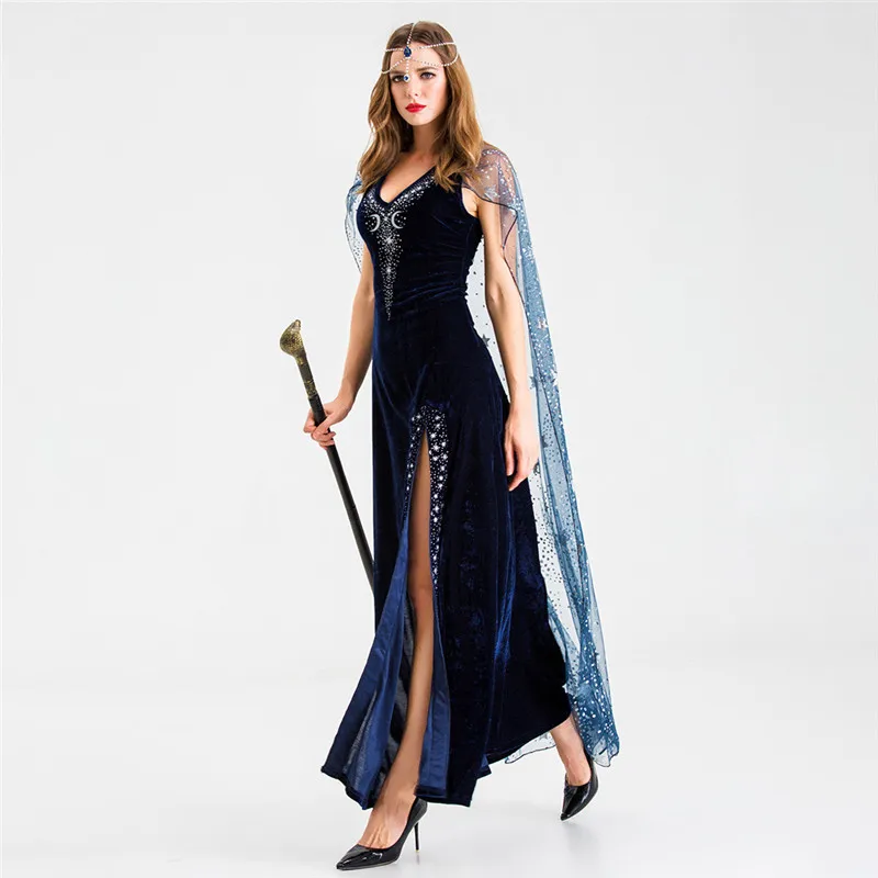 Women Dress Halloween Cosplay Vintage Style Pharaoh Star Split Witch Dress With Headwear New Party Evening Dress Vestido 5