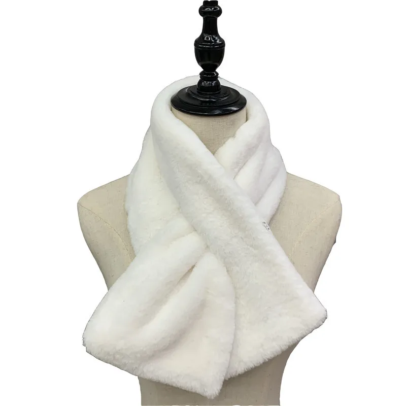 

2019 Winter Imitation Rabbit Fur Scarf Solid Color Cross Warm Scarf Woman Bib Plush Rabbit Fur Luxury Soft Skin Foulard Femme