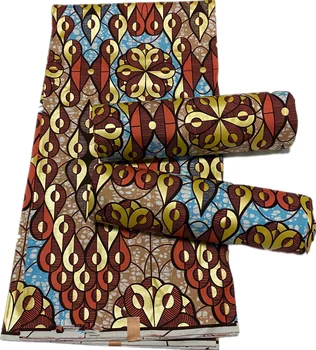 

Latest Nigerian African golded Wax Fabric Veritable Ankara Wax Fabric 6yards Guaranteed 100% Cotton Nigeria Women Wax Fabric