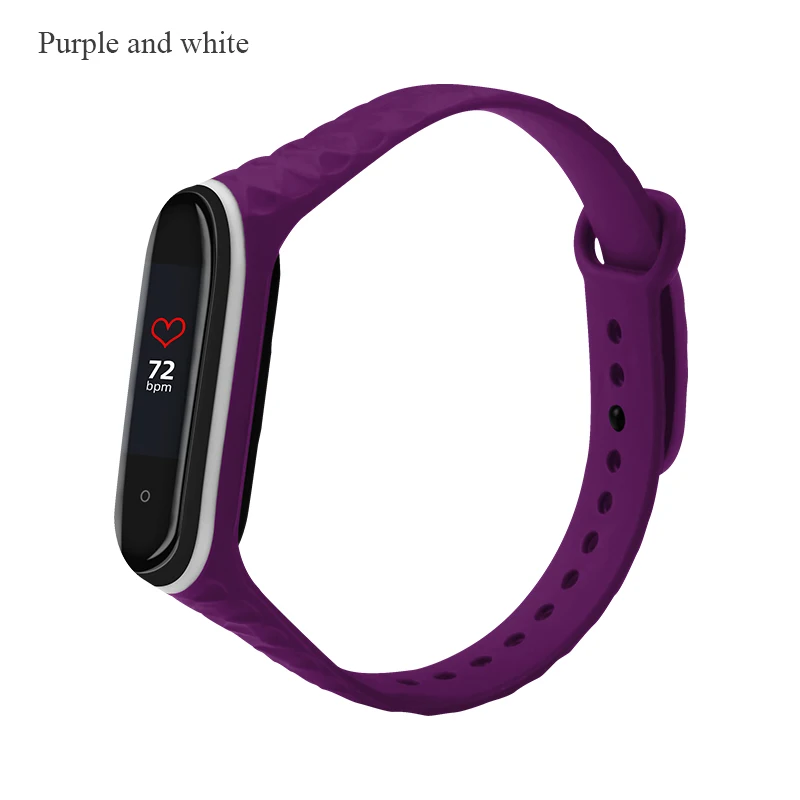 BOORUI двойной цветной Алмазный mi band 4 ремешок для xiaomi mi band 4 3 Силиконовый ремешок для часов браслет correa mi band 3 ремешок - Цвет: Purple with white