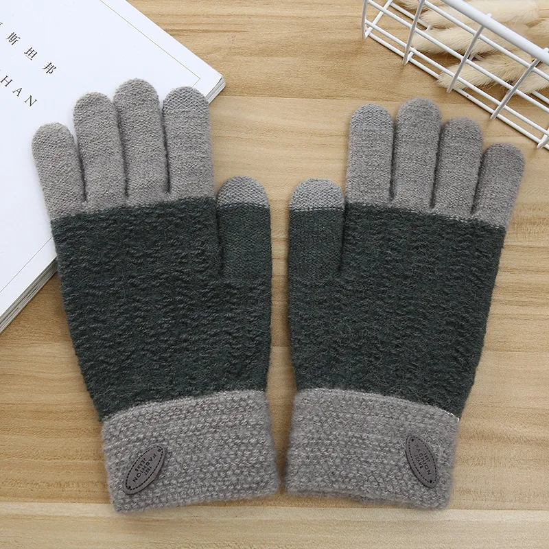 Light gray Женские мужские вязаные перчатки противоскользящие с сенсорным экраном высококачественные мужские толстые теплые перчатки зимние осенние мужские варежки - Цвет: Light gray