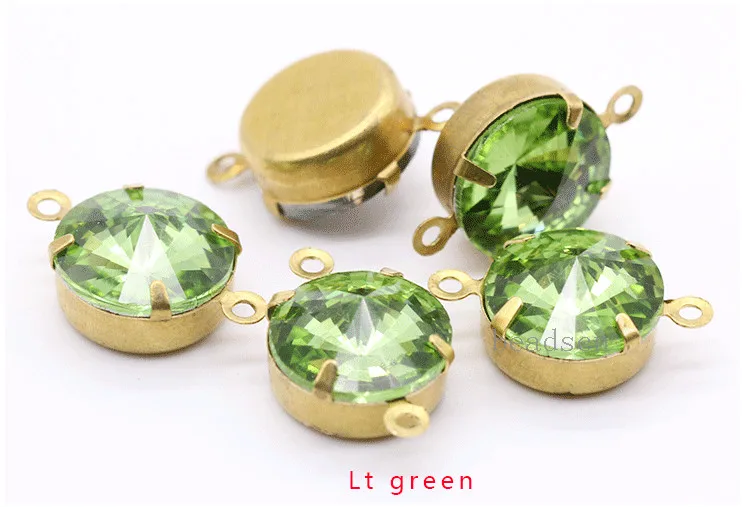 lt green Все размеры Цвета круглые Rivoli с хрустальными камнями, с двойной Daggle бусины кулоны с резиновыми полосками продается ювелирных Золотое литье для украшения обуви ювелирные изделия аксессуары - Цвет: lt green
