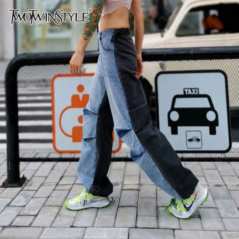 two different colored leg jeans