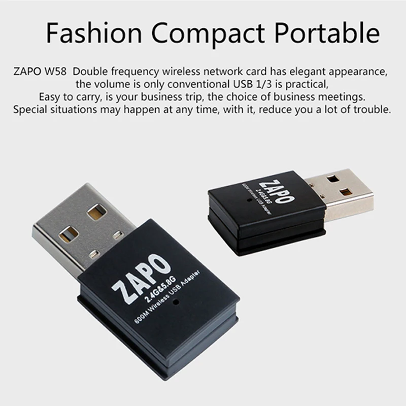 Zapo W58 мини 5 ГГц Wifi Usb 600 Мбит/с Lan адаптер двухдиапазонный беспроводной 802.11Ac сетевая карта встроенная антенна для Windows Linux Sy
