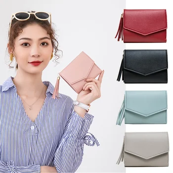 

Women Wallet Cute Student Tassel Pendant Trend Small Fashion PU Wallet Top Quality Card Holder Classic 5 Colors Ladies Clutch