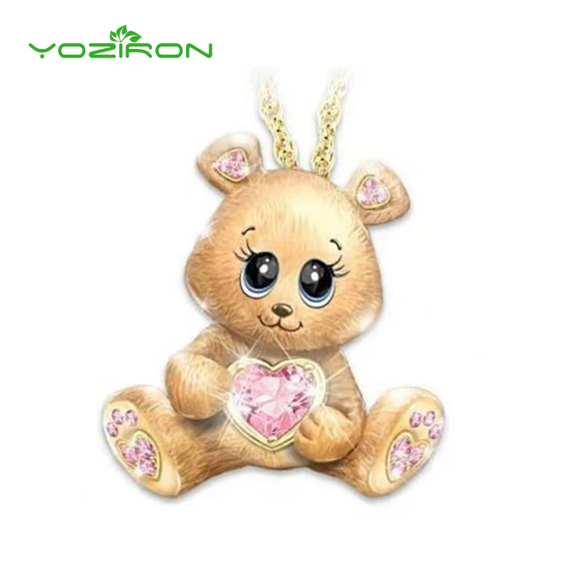 Цепочка Yoziron с кулоном в виде милого медведя золотого цвета кристаллами ожерелье