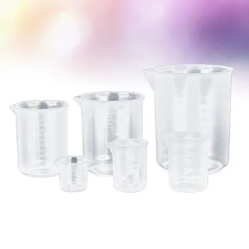 

5pcs Plastic Beaker Durable Graduated School Measuring Cup Chemistry Lab Beaker (50mL+100mL+250mL+500ml+1000mL)