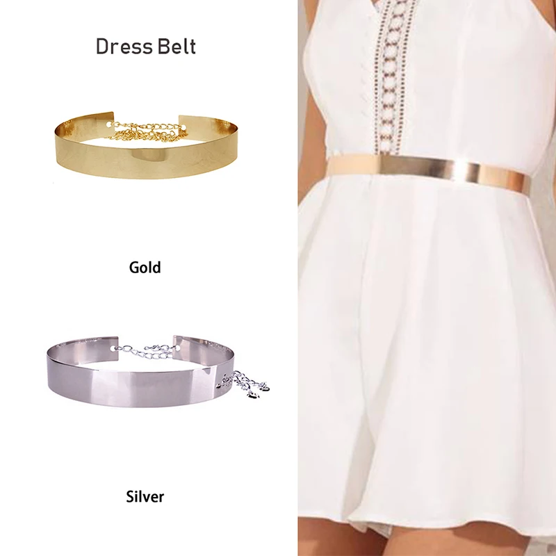

2019New Fashion Design Belts Women 4.5 CM Metal Mirror Waist Lady's Belt Buckle Wide Waist Gold Belt With Chains Accessories