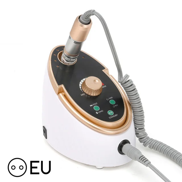 Gold EU Plug Электрический набор сверл для ногтей 35000 об/мин 65 Вт машинка для ногтей для маникюра фреза Шлифовальная Пилка Для ногтей набор пилочек педикюрные ножницы - Цвет: Gold EU Plug