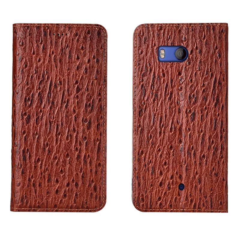 

Ostrich Pattern Genuine Leather Ultra Thin Card Slot Case For HTC U11 Plus/HTC U11/HTC U11 Eyes Magnetic Case Standing Cover