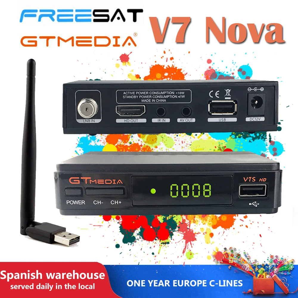 

V7s hd With USB WIFI 1 year cccam spain TV Receiver gtmedia v7 hd power by freesat Support built-in usb wifi Network Sharing
