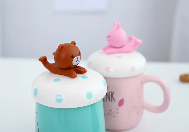 400ML cartoon creative ceramic mug mobile phone holder cup cover cute couple coffee mug with handle milk breakfast cup