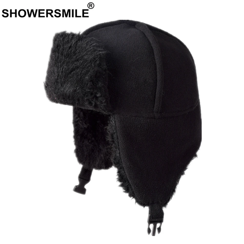 SHOWERSMILE, Русская Шапка для женщин и мужчин, Осень-зима, Флисовая теплая Толстая шапка с наушниками, коричневая Мужская и женская зимняя шапка-бомбер