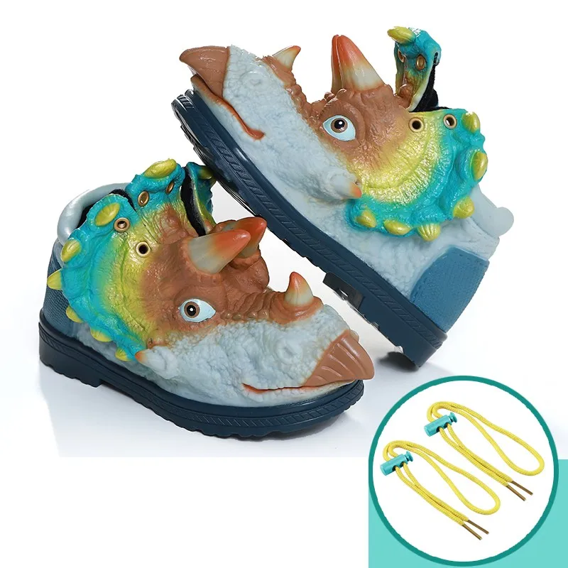 Зимние теплые детские кроссовки для малыша, детская обувь с 3D динозавром, детская обувь для скейтбординга, обувь для мальчиков и девочек, Уличная обувь для подиума - Цвет: Синий