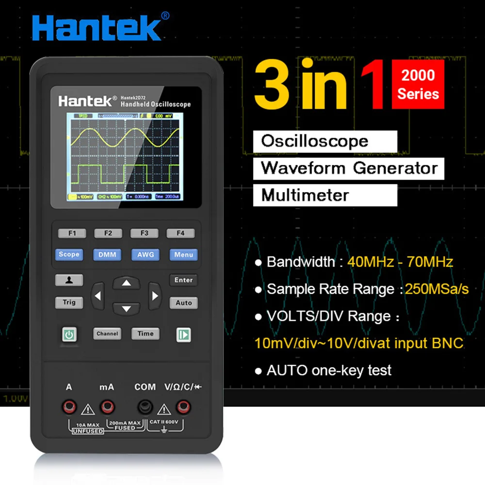 Hantek 3в1 цифровой осциллограф+ генератор сигналов+ мультиметр портативный USB 2 канала 40 МГц 70 МГц ЖК-дисплей тестовый метр инструменты