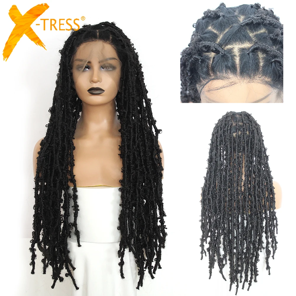 X-TRESS парики из синтетического кружева с вязаными косами, окисленный Locs, парик с фронтальным кружевом для женщин, длинные плетеные парики, предварительно выщипанные