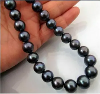 

HUGE AAA 10-11MM TAHITIAN GENUINE BLACK PEARL NECKLACE 18"