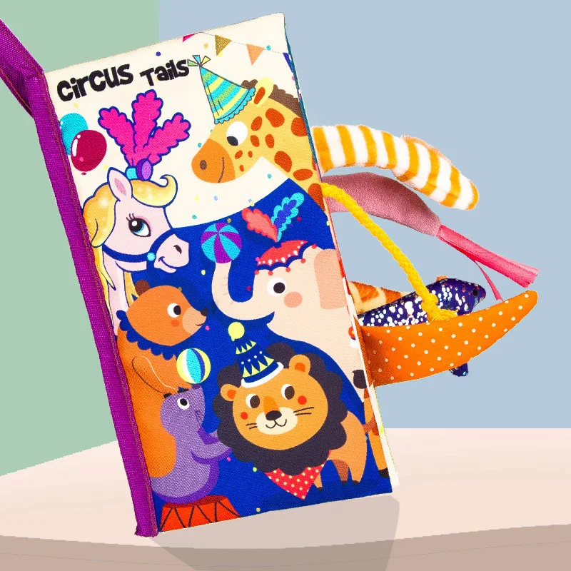 

Infant 12 Style Baby Cloth Books Early Learning Educational Toys with Animals Tails Soft Cloth Development Books Rattles