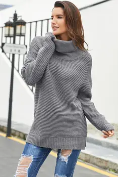 

2020 Spring Winter New Sweater Women High Neck Long Sleeve Knitwear Solid Casual Women's Sweater Loose Coat