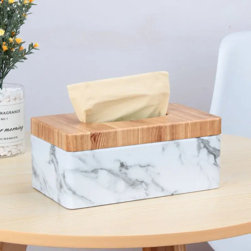 

Rectangular Marble PU Leather Facial Grain Tissue Box Cover Napkin Holder Paper Towel Dispenser Container for Home Office Decor