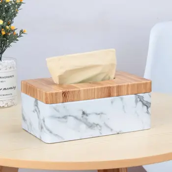 

Rectangular Marble PU Leather Facial Grain Tissue Box Cover Napkin Holder Paper Towel Dispenser Container for Home Office Decor