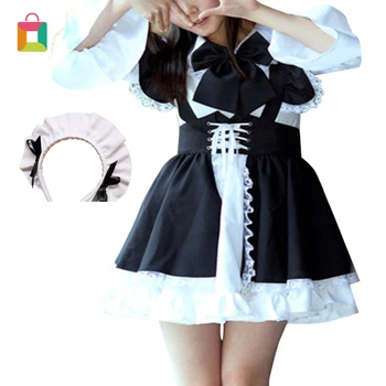 

1set Maid costume cosplay sprout day animation cafe skirt, long skirt black and white Halloween dress up wind stage Glittery