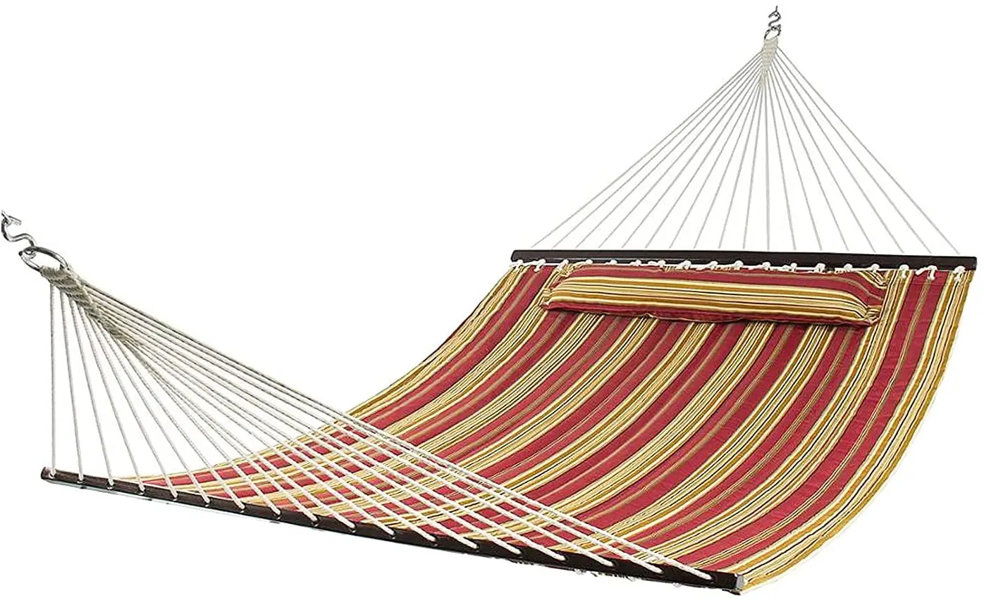 2 Person Hammock Swing, Lengthen and Thicken Quilted Fabric Outdoor Hammock with Spreader Bars Heavy Duty 450 Pound Capacity 