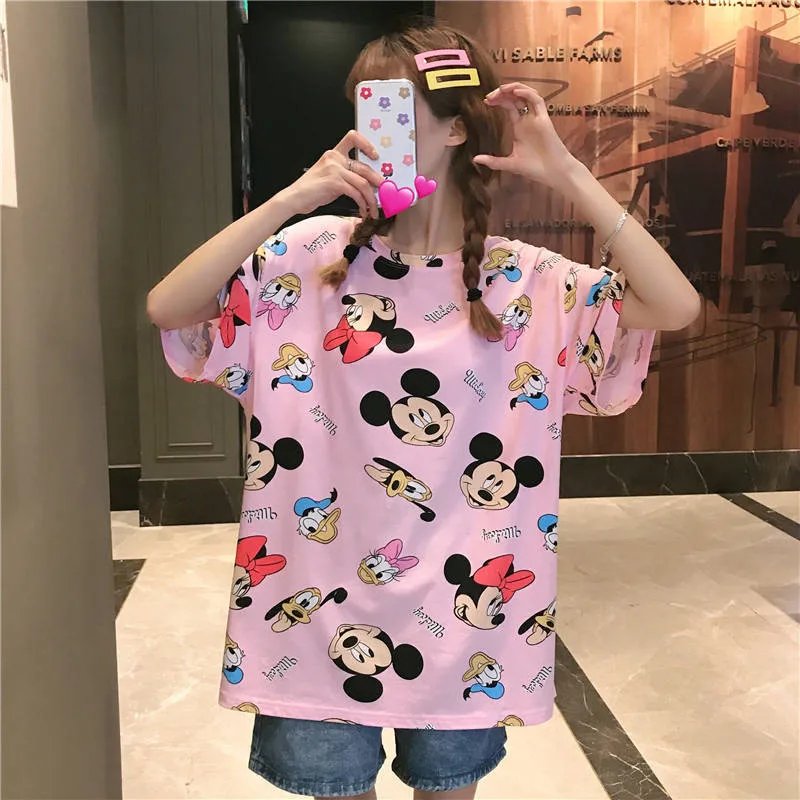 Ulzzang шикарная футболка для девочек с мультяшным принтом уличная женская летняя повседневная футболка уличная Милая кавайная женская футболка в японском стиле - Цвет: 1