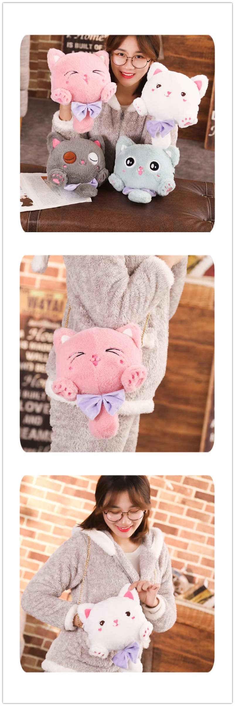 Kawaii Размер 24*20 см мультфильм Кот плюшевый рюкзак, Детский плюшевый детский котенок сумка мессенджер сумка плюшевый рюкзак подарки