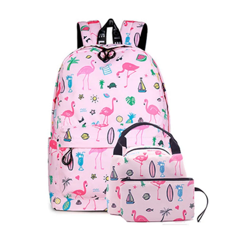 2021 de las mujeres impreso lienzo flamenco mochilas para Set de mochilas escolares Rosa bolsas de viaje para las niñas, envío de la gota M725