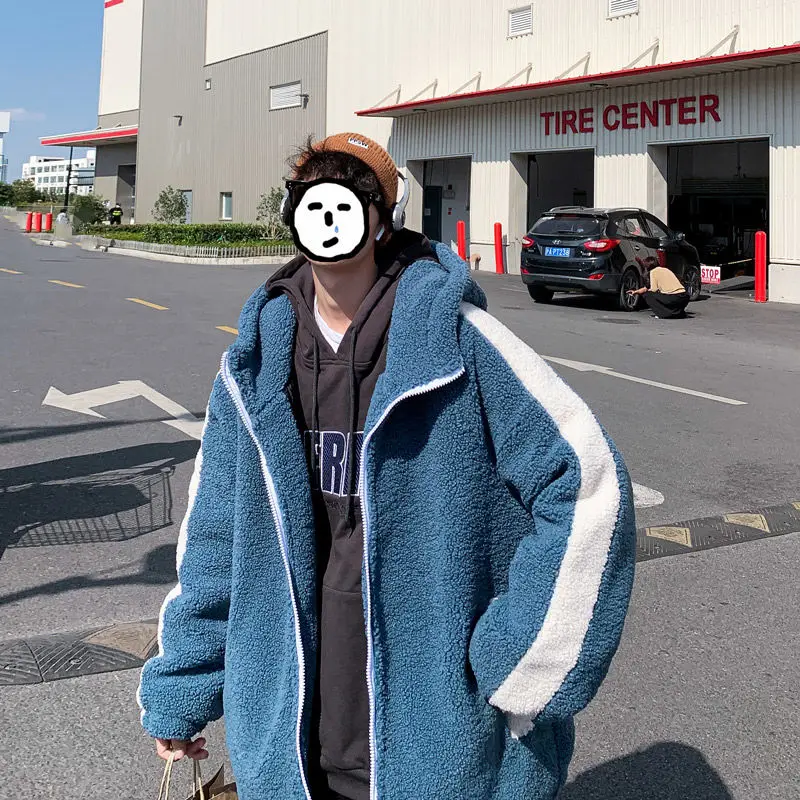 

Winter Thick Lamb Fur Jacket Men's Parka Warm Fashion Casual Hooded Coat Men Wild Loose Korean Short Coat Mens Clothes M-2XL