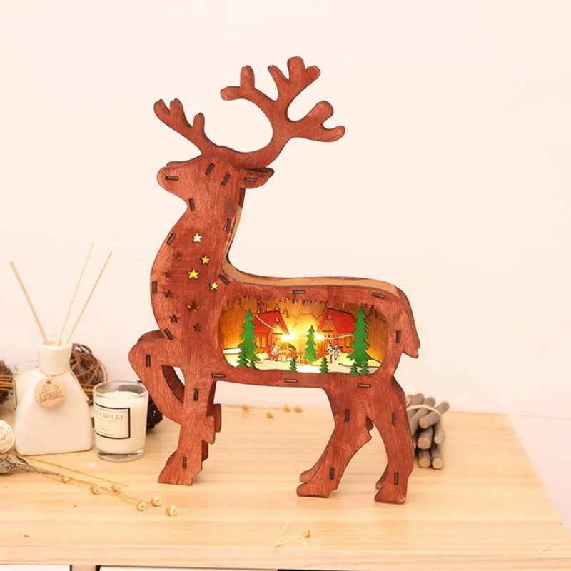 

Christmas LED Light Up Elk Decorations With Xmas Tree Christmas Desktop Luminous Decor Props For Festival Party Decor Supplies G