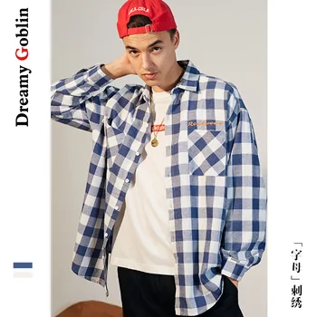 

Tide brand men's clothing 2020 spring and autumn new shirt men oversize plaid lapel cardigan embroidered shirt jacket