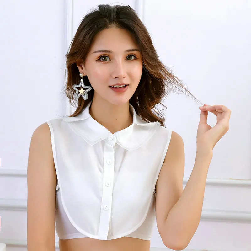 Fake Collar Shirt Элегантный женский шифоновый свитер на пуговицах, рубашка с отворотом, ложные съемные воротники, винтажная кружевная хлопковая блузка из органзы с фальшивым воротником, топы - Цвет: Fake Collar Shirt