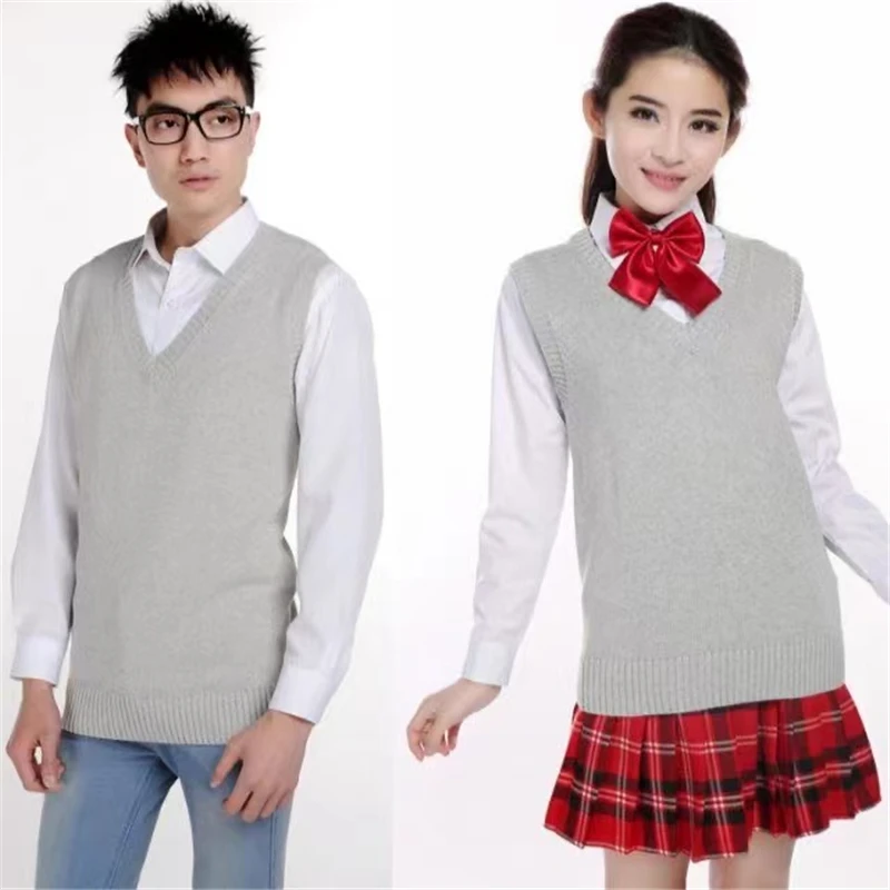 New Uniform Knitted Vest Japanese Campus Man And Women Students Uniform Sweater Vest Jk Girls Boy High School Clothes Cotton XXL
