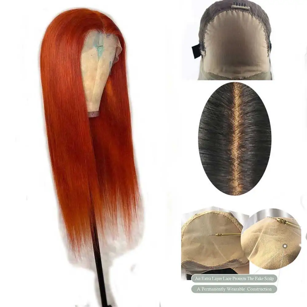

Orange Color Wig 13*6 Deep Part Lace Front Human Hair Wig Pre Plucked Brazilian Remy Fake Scalp Invisible Wig For Black Women