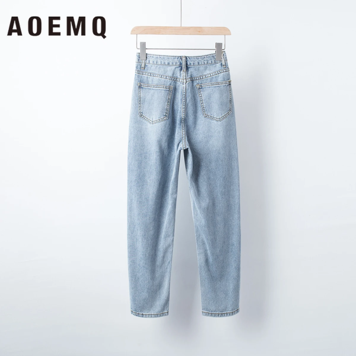 AOEMQ повседневные Простые брюки джинсовые синие карго осенние спортивные