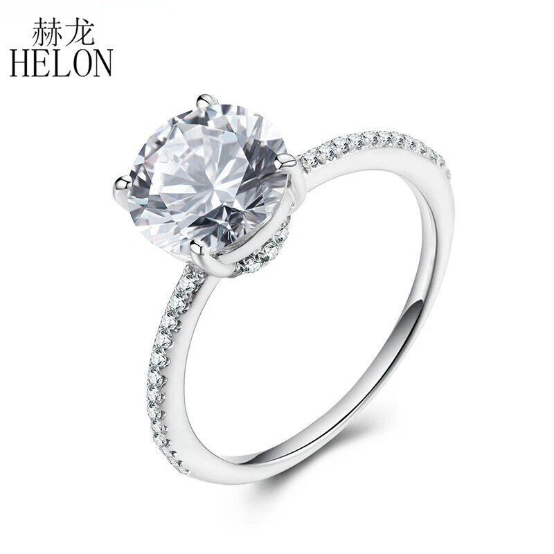 HELON 2ct Moissanite кольцо Твердое 14K белое золото круглый VVS/GH Выращенный в лаборатории Муассанит алмазные свадебные украшения для помолвки кольцо