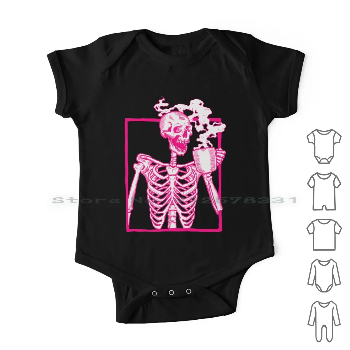 

Halloween Skeleton Drinking Coffee Pink Newborn Baby Clothes Rompers Cotton Jumpsuits Halloween Coffee Drinking Skeleton