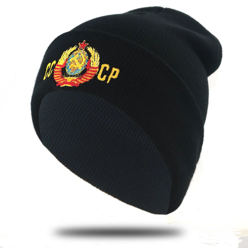 Вышивка CCCP СССР шляпа хлопок Гибкие теплые шапочки шапки для осени и зимы России вязаные шапочки шапка унисекс