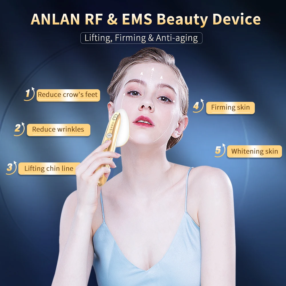 ANLAN RF Beauty Device EMS Facial Lifting Machine Wrinkle Removal Radio Frequency Body Slimming LED Therapy Vibration Massager