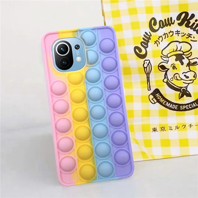 For Redmi Note 9 Pro 9S 7 8 Pro Push Pop Bubble Fidget Toy Soft Case for Redmi 9 9T 9C 9A Mi Poco X3 M3 Sensory Stress Reliver Mi 11