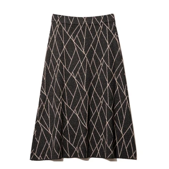 

2019 High Waist Knitted Women A-Line Long Skirt Chic Striped Women Autumn Thick Skirt Faldas Jupe Femme Saia