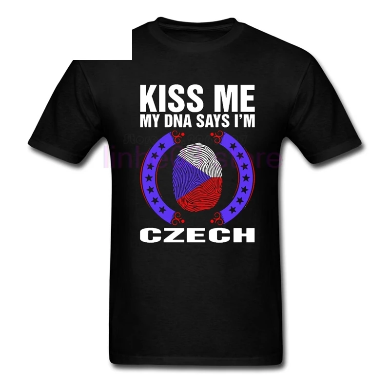Kiss Me My DNA говорит что я Чешский взрослый Футболка отпечаток пальца флаг s мужские