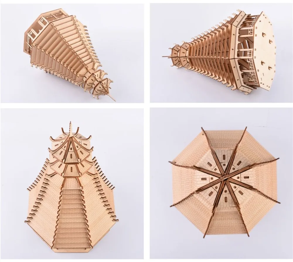 Китайская Башня DIY 3D деревянная головоломка по дереву сборочный набор режущие деревянные игрушки для рождественского подарка 3073