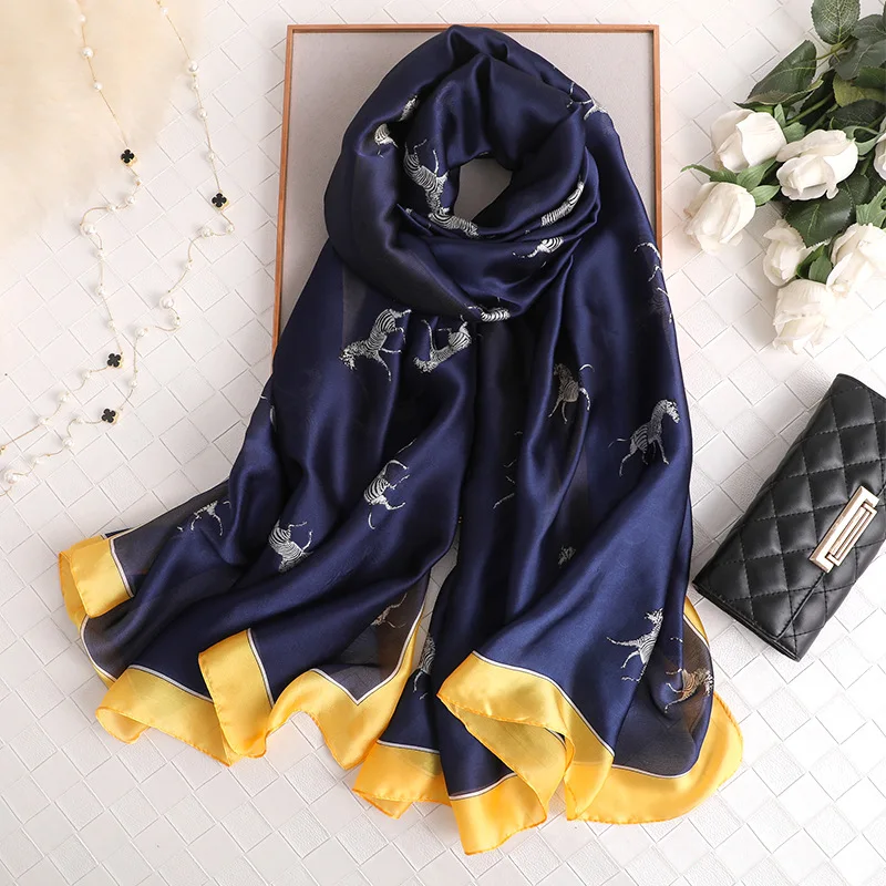 

2019 China luxury brand fashion summer and Autumn women beautiful printed large shawl silk scarves Foulard Beach wraps hijab