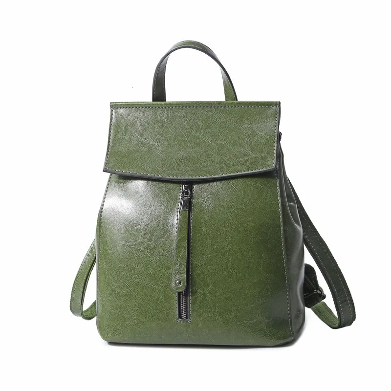 Blackish green Модный женский винтажный школьный рюкзак из натуральной кожи, маленький школьный рюкзак, Женский коричневый и черный рюкзак - Цвет: Blackish green