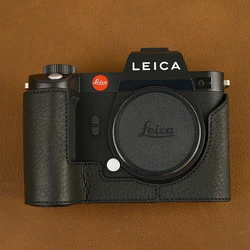 Handmade Genuine Leather Vintage Camera Case - Half Body with Bottom Cover and Handle (Black)