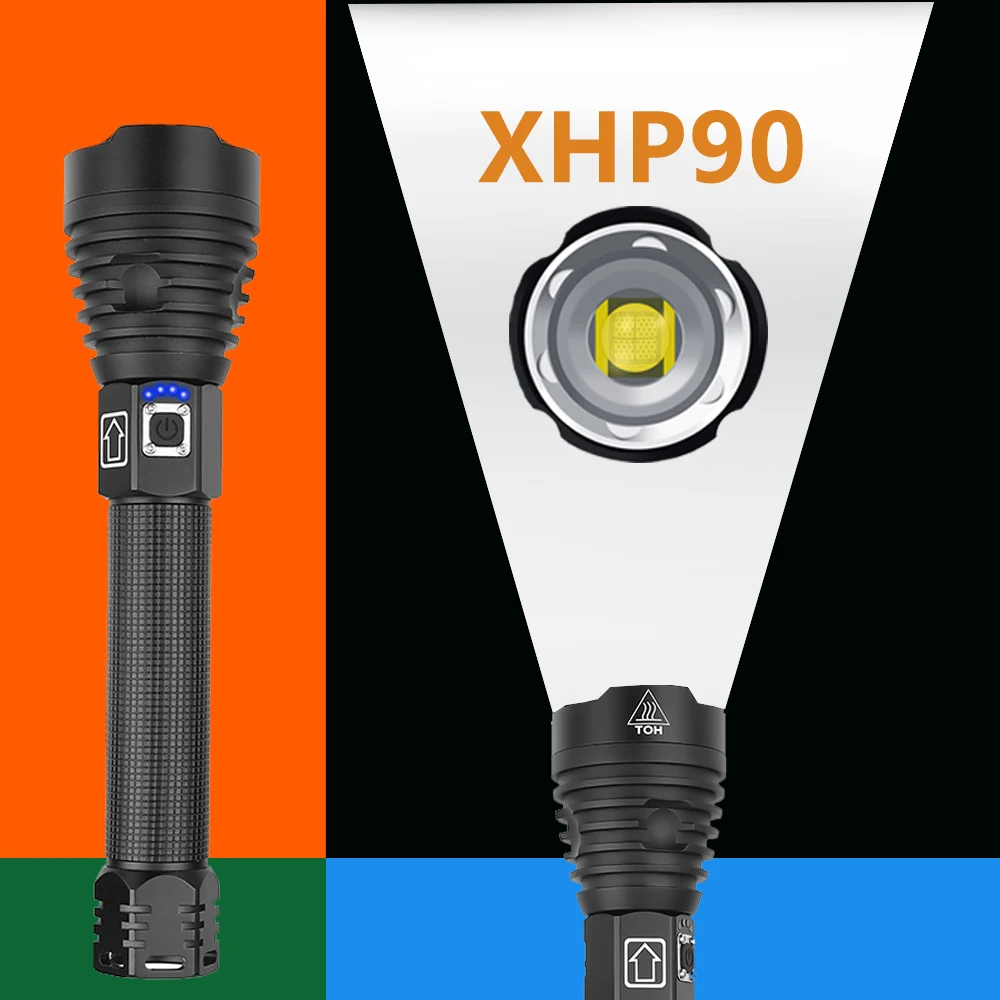 Most Powerful XHP70 LED Flashlight USB Rechargeable ZOOM torch XHP50